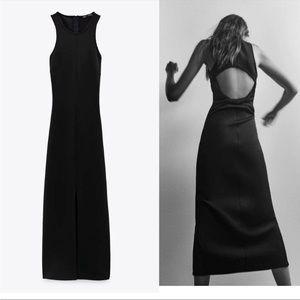 Zara black Neophrene-effect cut out twisted maxi dress